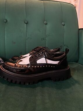 Black & White Studded Platform Brogues